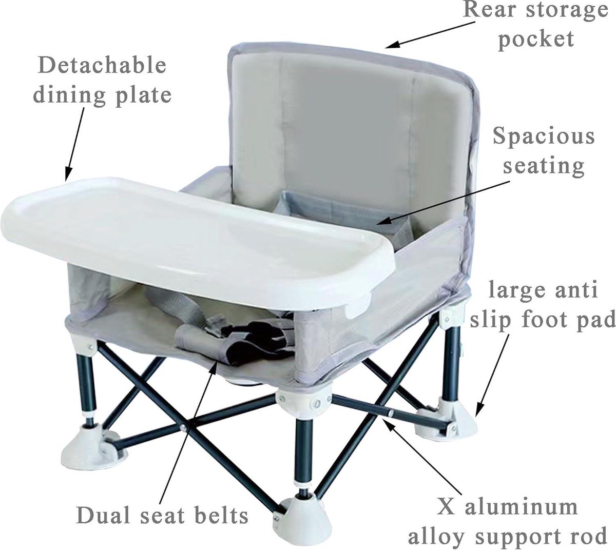 Mrs. Jones Hoge Stoel - Baby Hoge Stoelen voor Baby's en Peuters Opvouwbare Peuter Eetstoel met Verstelbare Riem en Afneembaar Dienblad Draagbare Baby Voedende Stoel (Roze) . – foto 7