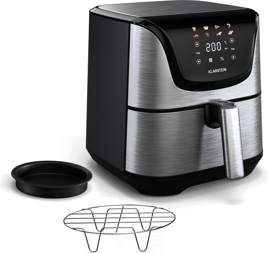 Klarstein Aerovital Deluxe Heteluchtfriteuse / Air fryer - 1700 W - 8 Functies - Inclusief Accessoires - 200°C - Timer - Roestvrij staal