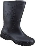 Zwarte Dunlop kuitlaars met profiel, Dunlop logo en textuur aan de bovenkant.