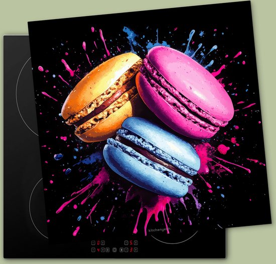 KitchenYeah® Protection plaque induction 60x60 cm - Macarons - rose - coloré - Protege plaque de cuisson - Couvre plaque induction - Protecteur d'induction - Cuisine