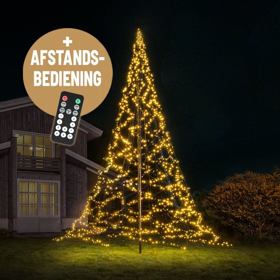 Lumedi 1600 – LED Kerstboom Buiten - Vlaggenmast Verlichting - 7 meter - 1600 Warm Wit Led Lampjes – Afstandsbediening - Kerstverlichting