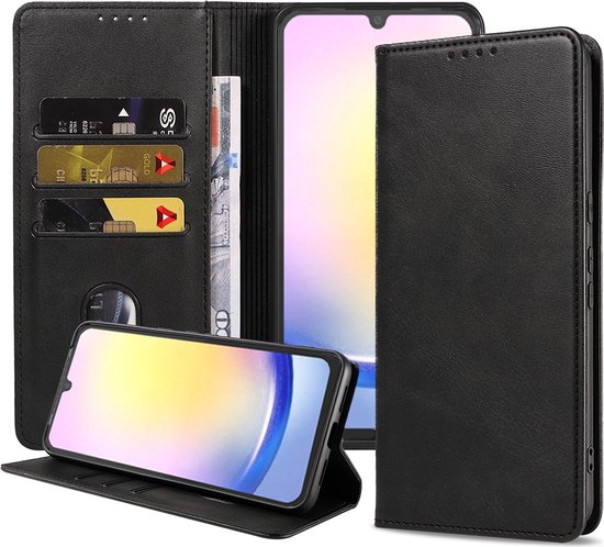 Smartphonica Étui pour Samsung Galaxy A25, Étui en Simili Cuir avec Fermeture Magnétique et Porte-cartes Book Case avec Couverture - Zwart pour Samsung Galaxy A25