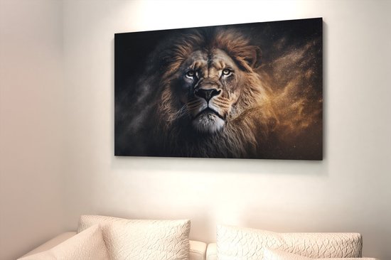 Canvas Schilderij - Wilde Dier - Leeuw - Wanddecoratie - 150x100x2 cm
