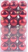 36 pièces - Boules de Noël - Gifts de Noël - Plastique - 4 cm - Mat/Brillant/Pailleté - Différentes finitions - Rouge - Pour les fêtes de Noël, décoration de fête de mariage
