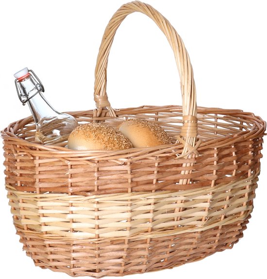 CM Panier pique-nique avec anse - multi teintes naturelles - osier - 38 x 30 x 20 cm - panier de courses - panier en osier