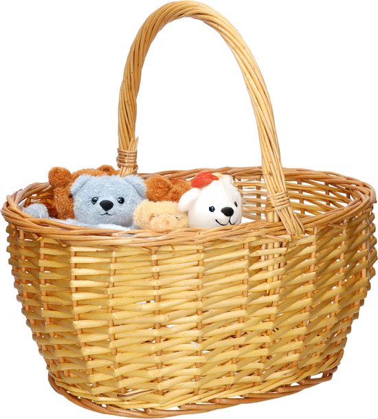 CM Panier pique-nique avec anse - naturel - osier - 42 x 31 x 21 cm - panier à provisions - panier en osier