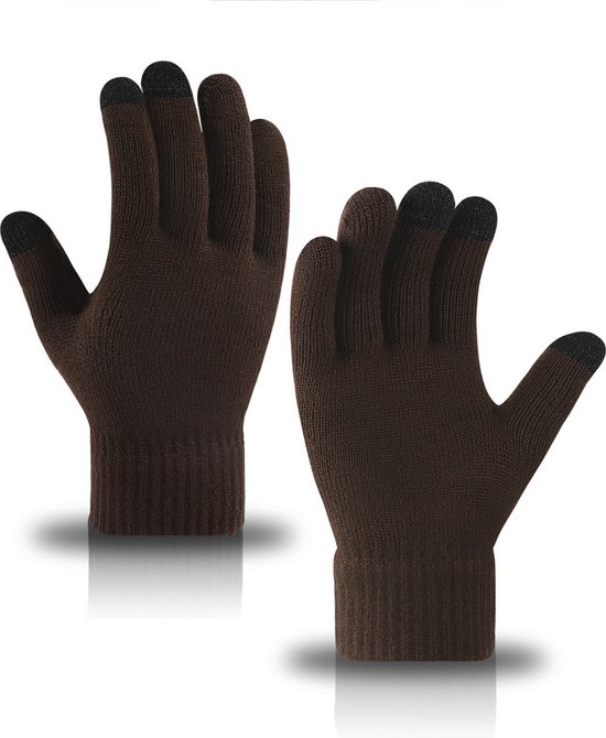 Winter gebreide handschoenen - warme en dikke touchscreen handschoenen - heren en dames fluwelen en dikke handschoenen - gebreide stretch handschoenen - geschikt voor fietsen, motoren, sporten en wandelen - bruin - 21*10.5cm