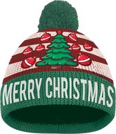 Fiestas Guirca - Gestreepte foute kerstmuts Merry Christmas - kerstboom - wol effect - 1 stuks