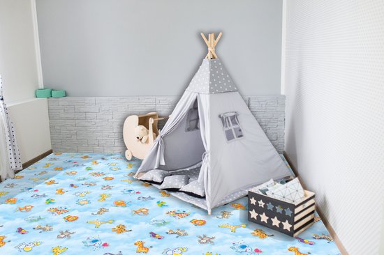 JYG Tapis de jeu en Vinyl ANIMALI 100x100cm - Antiallergique, facilement lavable et durable - Produit belge en Diverse tailles - Imprimé animal mignon pour chambres d'enfants et aires de jeux