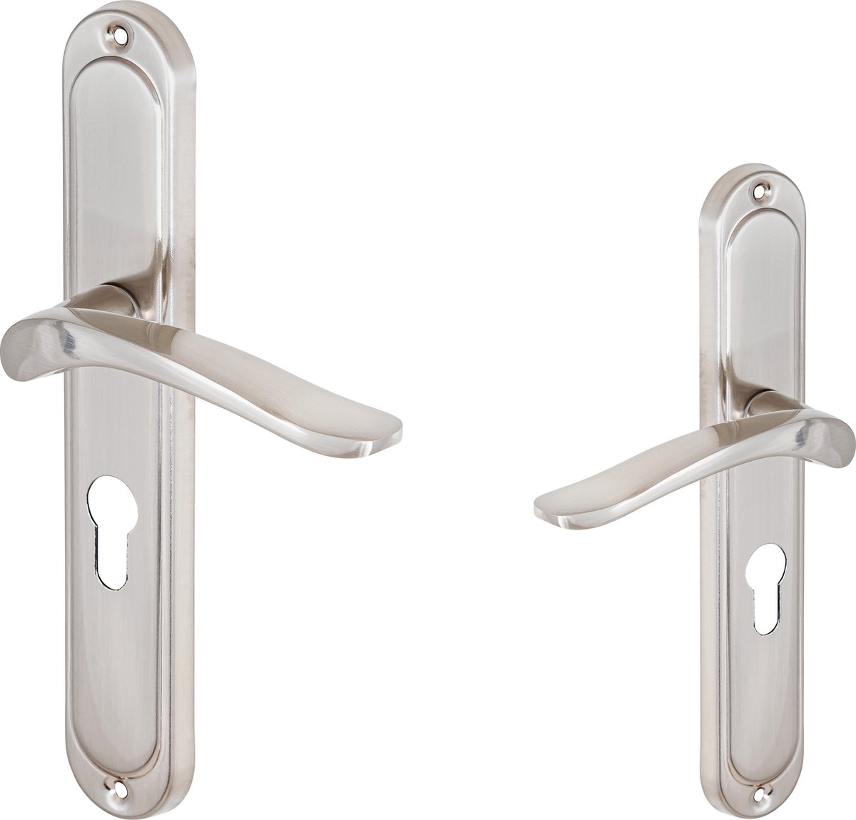 Baleno Deurklink set profielcilinder - 55mm - nikkel satijn - langschild - met terugslagveer