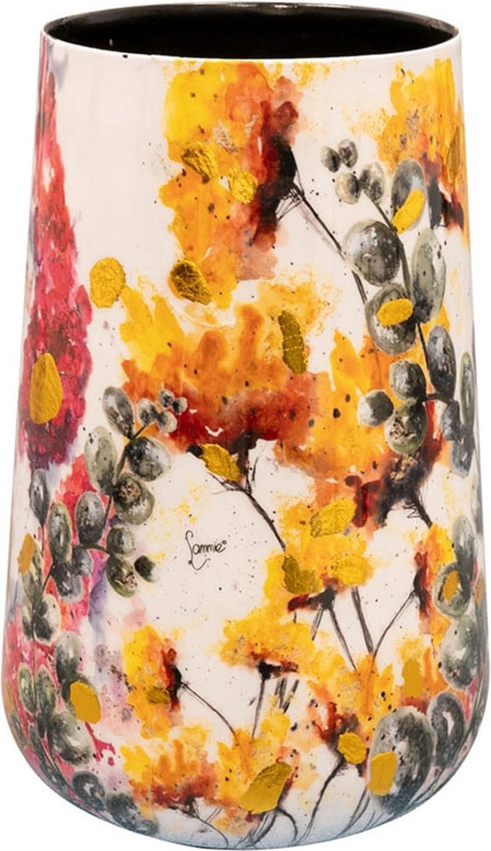 TS Collection - Vaas Floral white - 13x20 - Metaal & Epoxy - Exclusieve woonitems voor binnen - Handgemaakt - Unieke print - Designed by Lammie