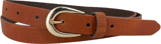 Riem femme en cuir Cognac | Boucle dorée | 2 cm de large | Taille de ceinture : 105 (longueur totale : 120 cm) | 100% cuir véritable | Boucle sans nickel | Couleur: cognac
