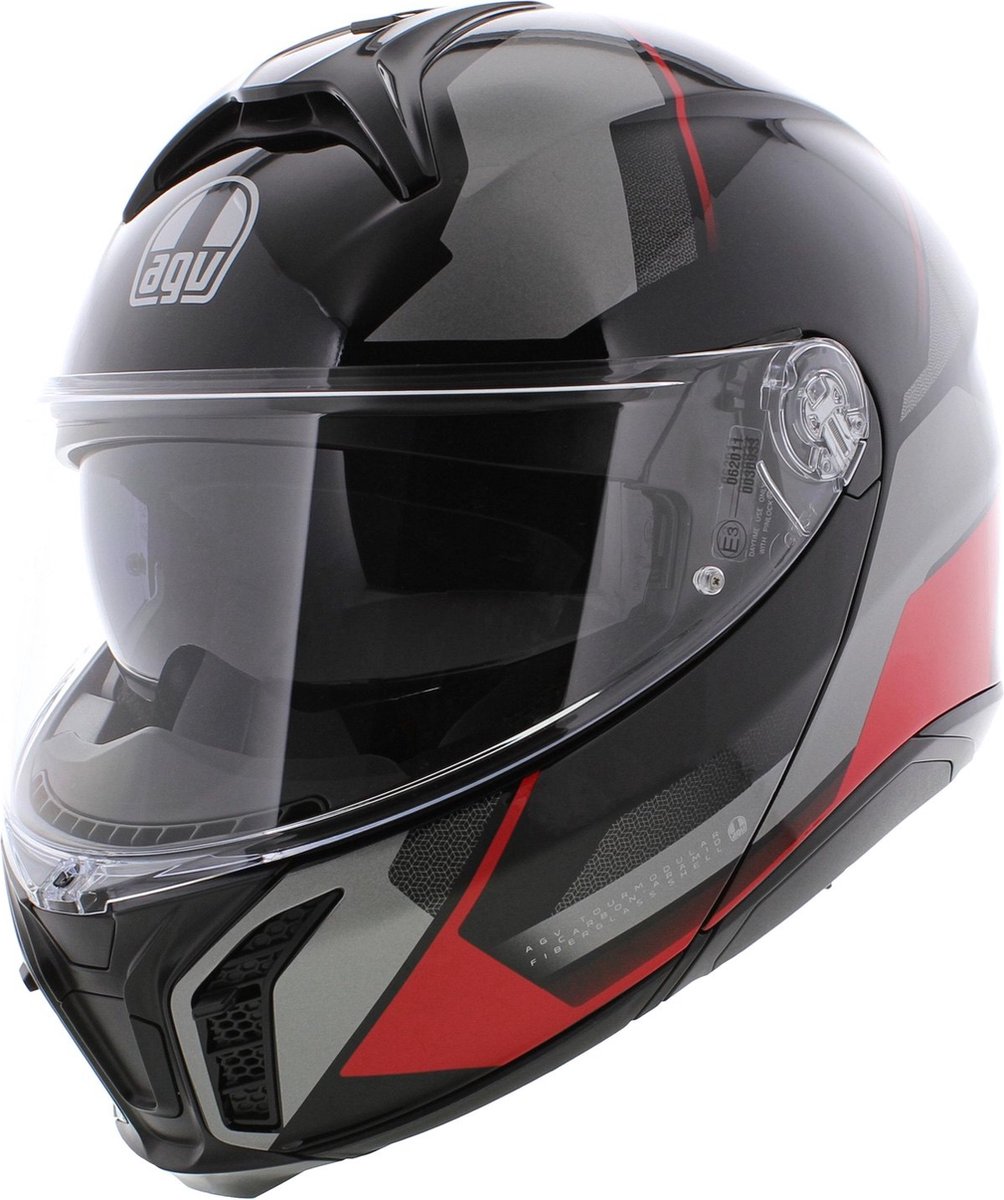 AGV Tourmodular Perception motorhelm glans zwart grijs rood systeemhelm XXL