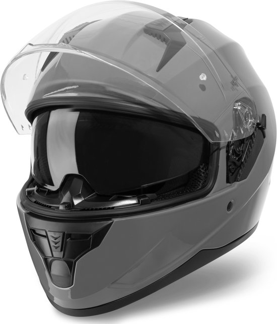 VINZ Kennet ECE 22.06 Casque intégral avec pare-soleil/casque de moto/casque de scooter/casque de cyclomoteur – Nardo gris