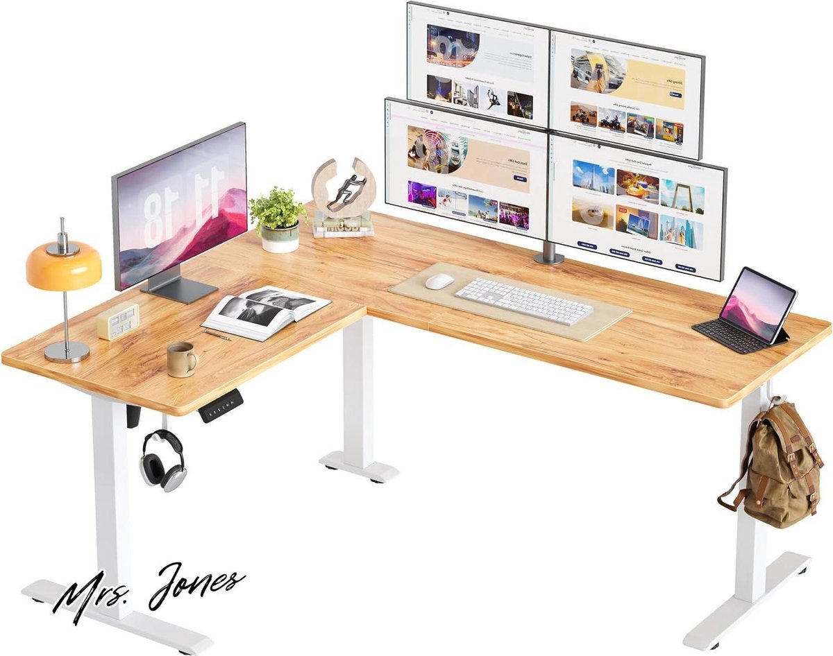 Mrs. Jones L-vormig Sta-Hoekbureau 160x140cm In Hoogte Verstelbaar Elektrisch Bureau Gesplitste Plaat Sta-tafel Slim Bedieningspaneel 3 Geheugenhoogten Antibotsingssysteem Zit-sta-bureau Thuis Kantoor met Antibotsingssysteem .