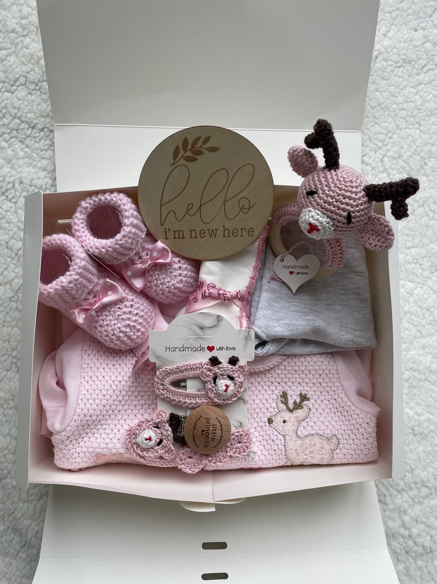 Goedkoopste Maminobaby.nl - Kerstcadeau - Hert - Baby Geschenkset meisjes | Newborn | Handgemaakte Bijtring | Handmade speenkoord | | Handmade haarclip | Kraamcadeau | Babyshower