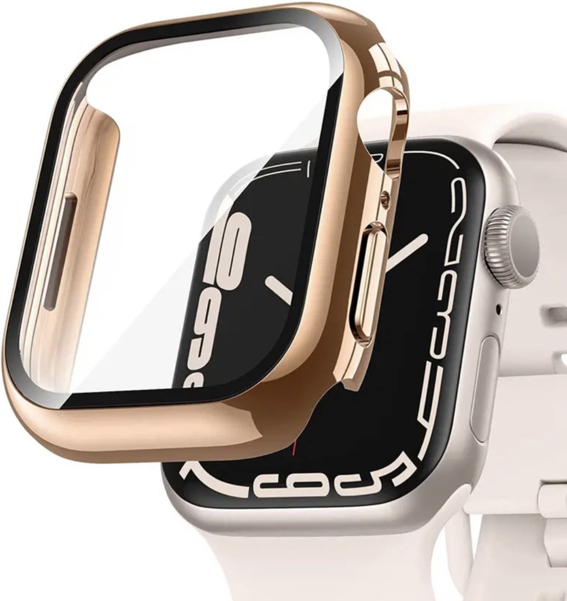 MY PROTECT - Hoesje Geschikt Voor Apple Watch Series 10 42mm - Bescherm Case & Screenprotector In 1 - Rosé Goud