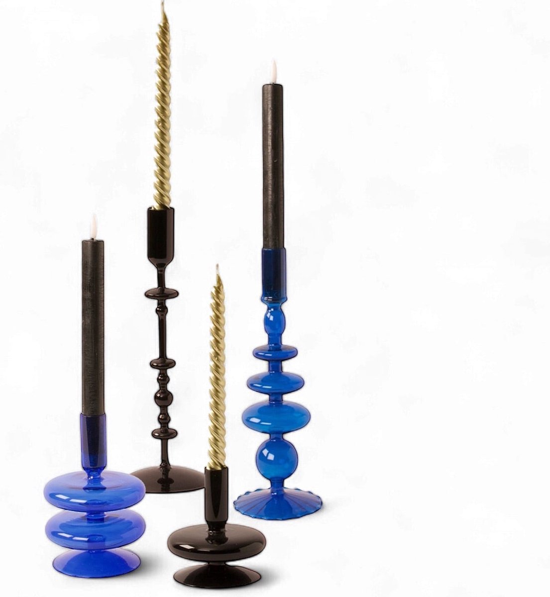 WinQ-Set Glaskandelaren in Zwart en Blauw-4stuks-Kandelaar