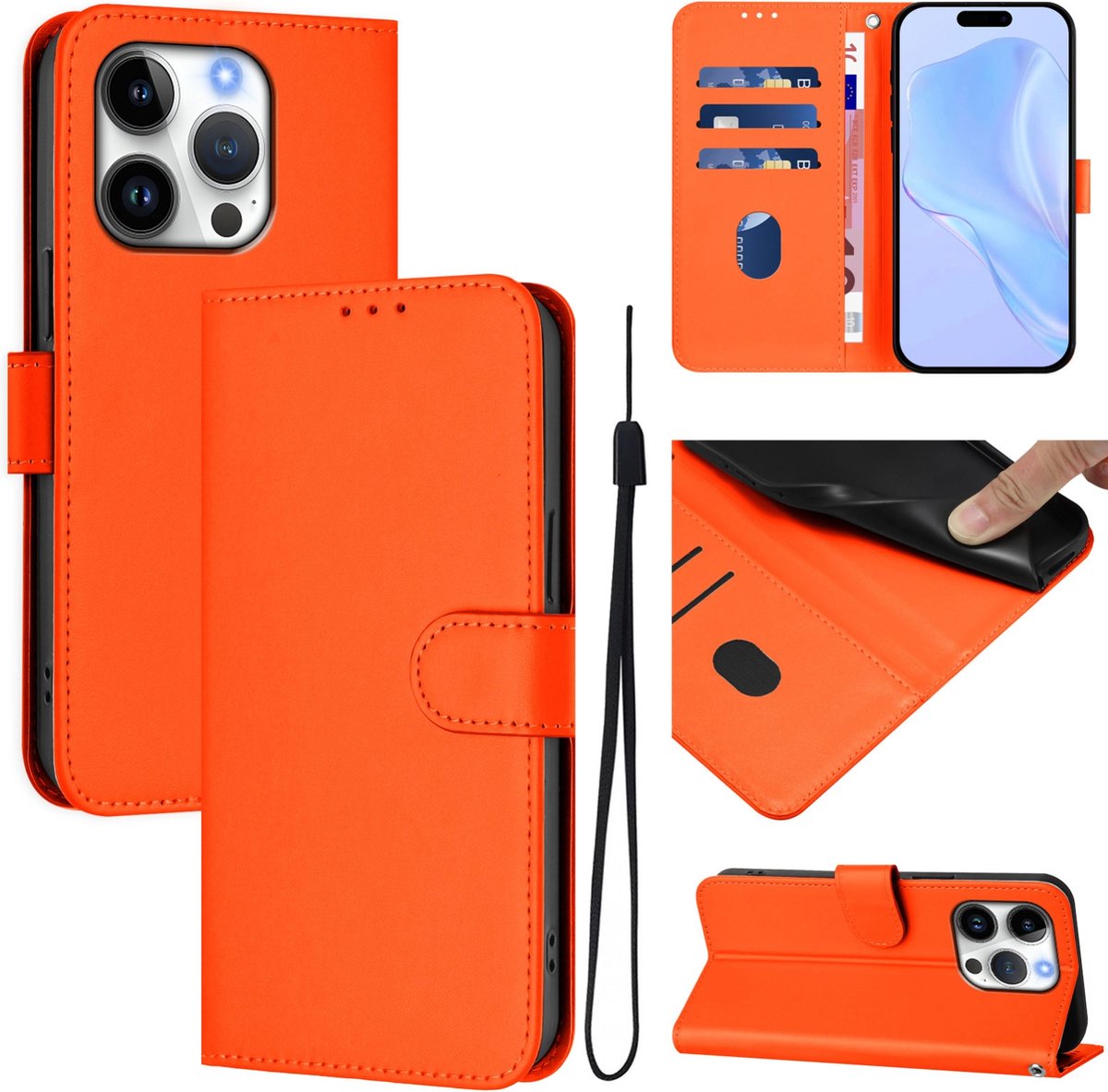 Mobigear Telefoonhoesje geschikt voor Apple iPhone 16 Pro Hoesje | Mobigear Urban Wallet Bookcase Portemonnee | Pasjeshouder voor 3 Pasjes | Telefoonhoesje voor Pinpas / OV Kaart / Rijbewijs - Oranje