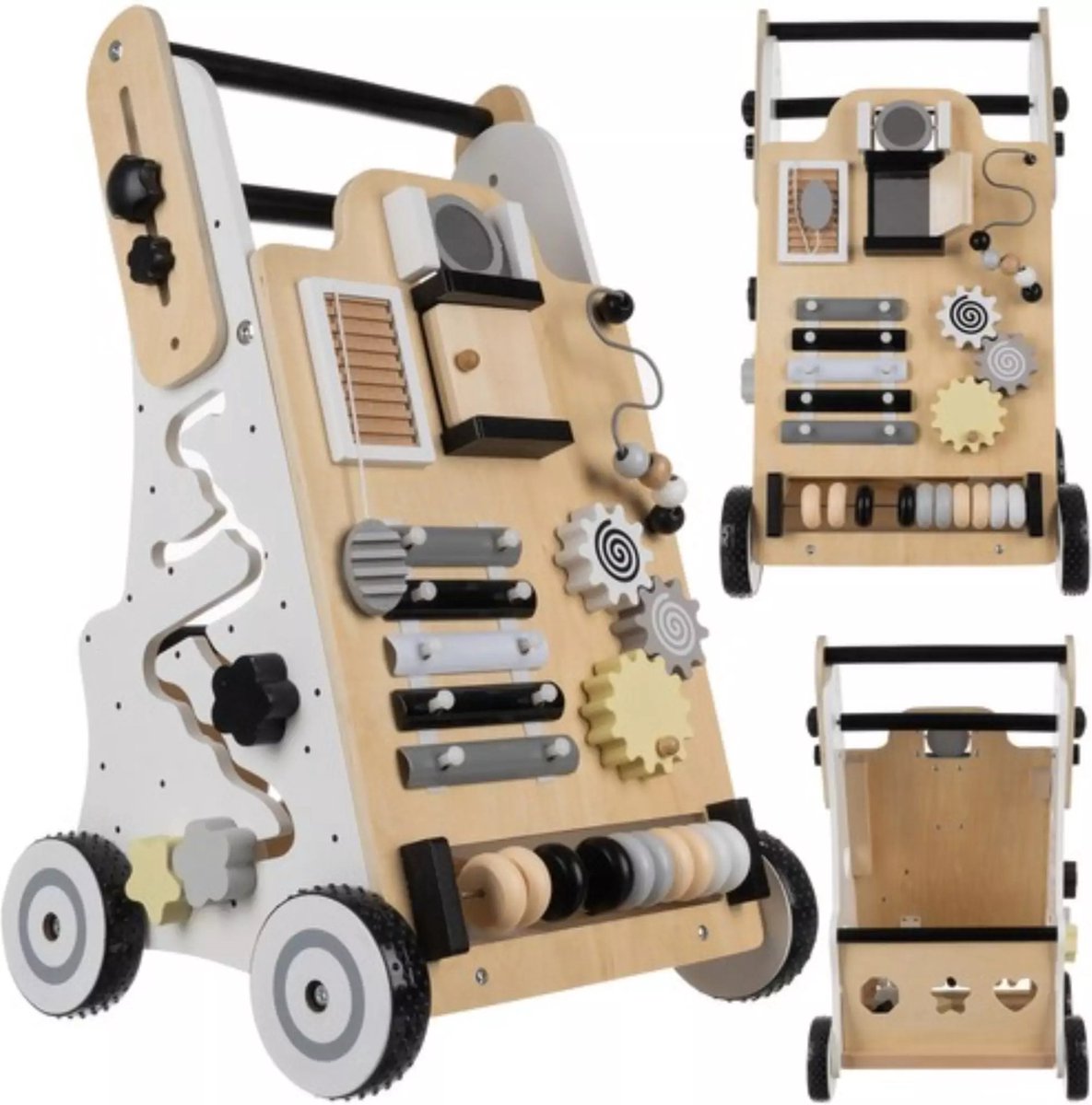Kruzzel Houten Loopwagen - Educatief Montessori Speelgoed - Met Manipulatietafel