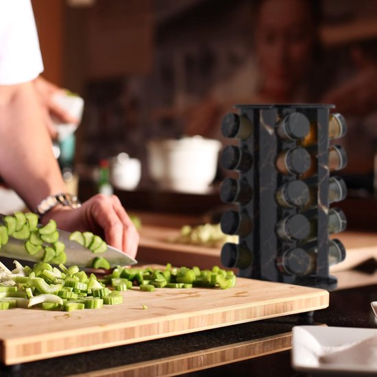 thumbnail: Relaxdays Kruidencarrousel Marmerlook - Draaibaar Rek Met 20 Potjes (zwart)