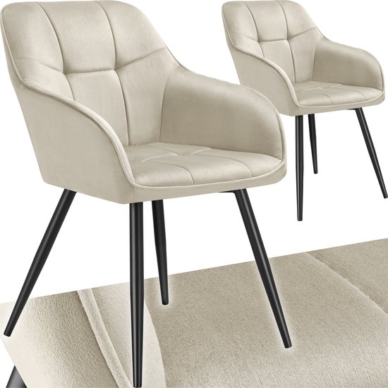 tectake Lot 2 chaises de salle à manger aspect velours matelassé crème tectake Lot 2 chaises de salle à manger aspect velours matelassé crème
