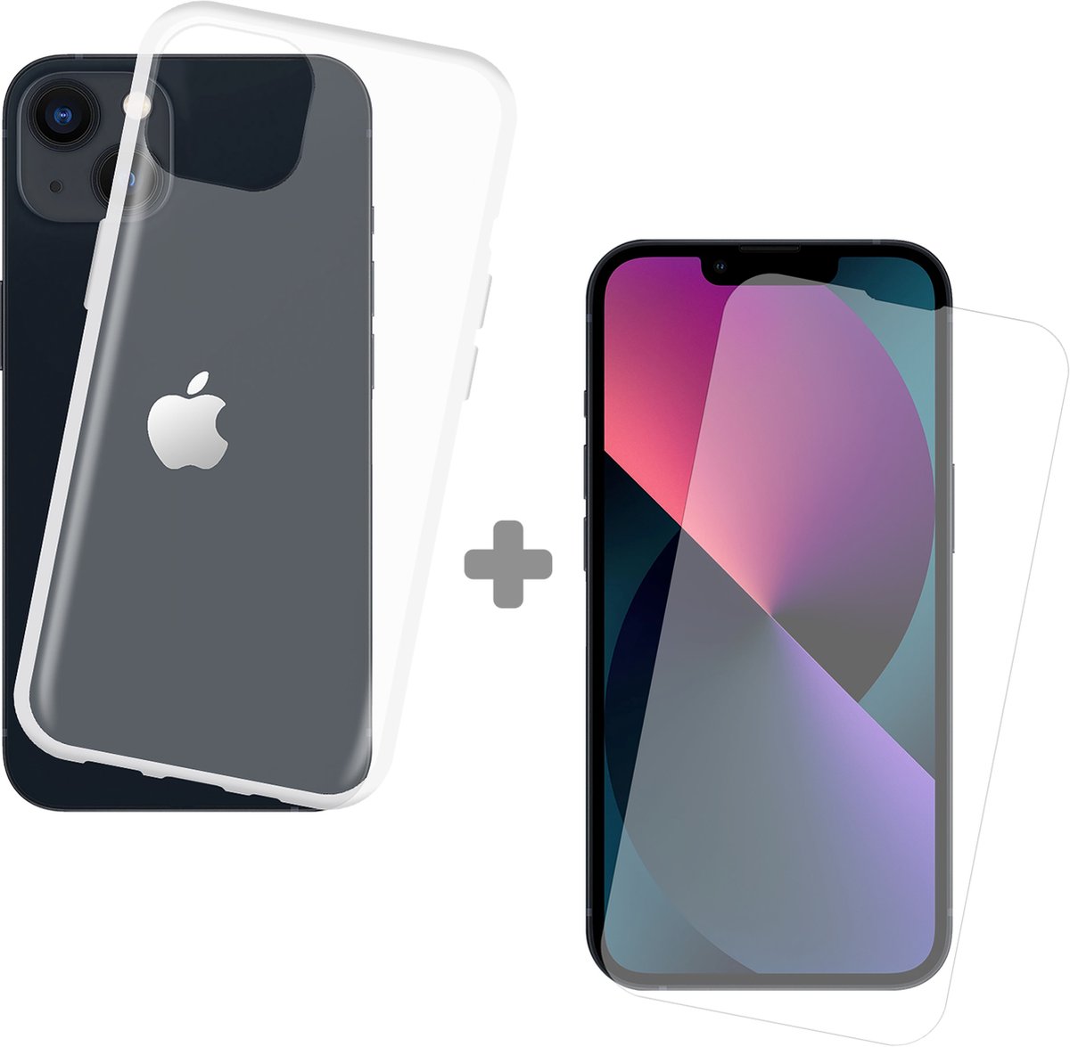 Cazy soft TPU Hoesje + Tempered Glas Screenprotector geschikt voor iPhone 13 - Transparant