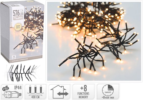 Clusterverlichting - 576 LED - 4m - Timer - Lichtfuncties - warm wit