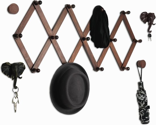 Dcasa Wandgarderobe Olifant Hout - 5 Hangers Kapstok 38x18cm