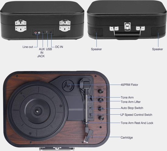 Vinyldraaitafels, Mersoco Bluetooth-platenspeler, vintage fonograaf met