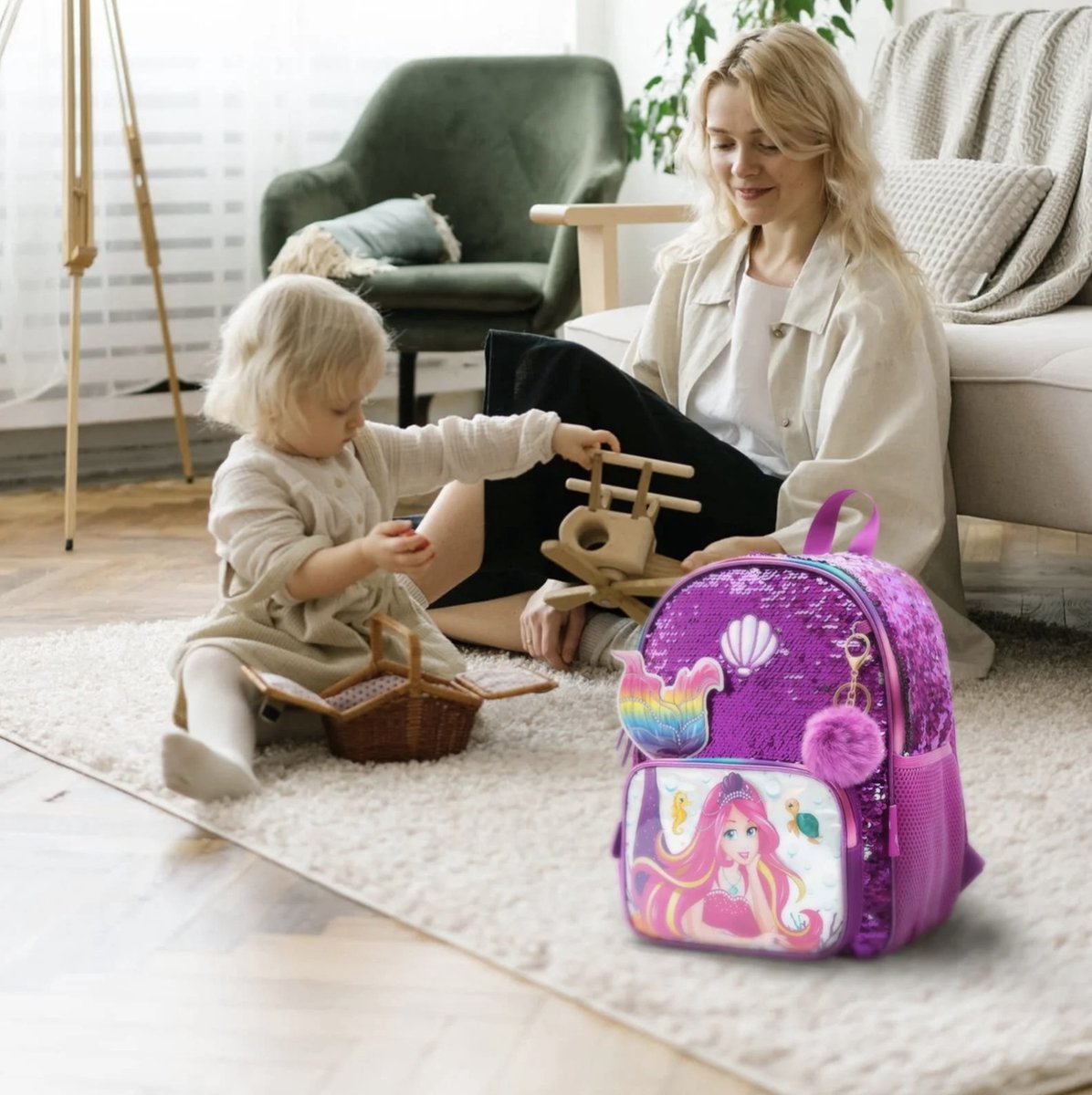 Joya Kids® Mermaid Schooltas Pailletten | Rugzak Meisje | Mermaid rugtas | Zeemeermin rugzak | Backpack meisjes | Paarse Pailletten en Glitter Tas met Etui | 33 x 26 cm | Groep 1 - 4 | 10 Liter – foto 5
