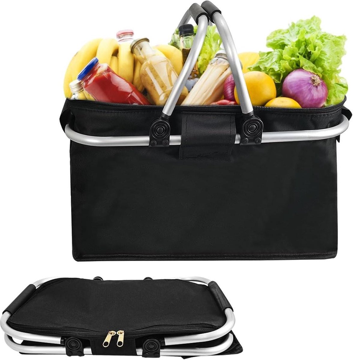 Opvouwbare boodschappenmand met koelfunctie - Thermotas voor picknick - Hengsels - 19 liter - Grote boodschappenmand - Winkelen