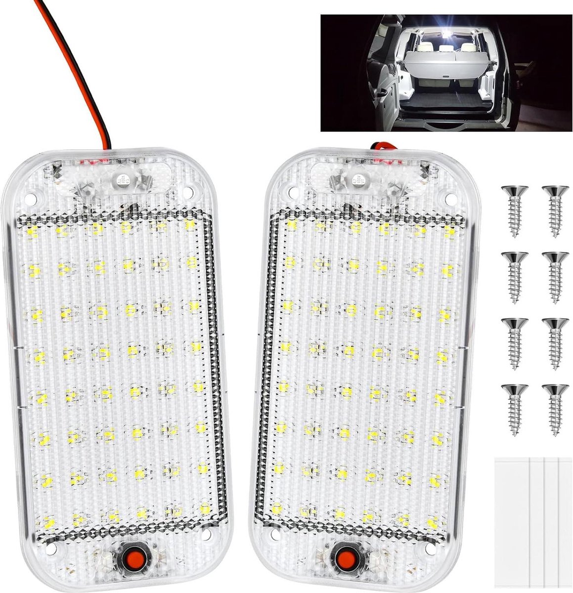 48 led-binnenverlichting - superhelder 800 lumen - 12 V met schakelaar - 6000 K wit licht - auto camper bus caravan boot - vierkant