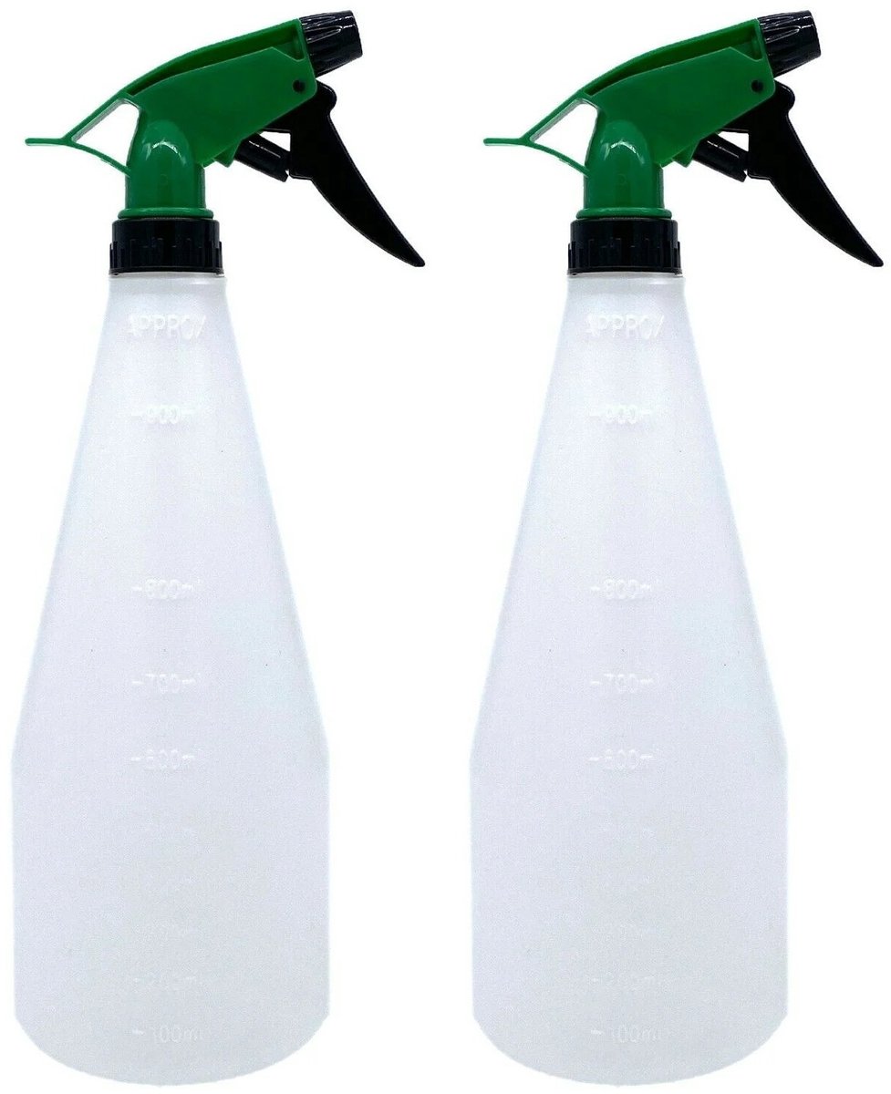 Pro Garden Plantenspuit - 2x - water versproeiers - kunststof - groen/zwart - inhoud 1 liter - voor binnen in huis of in de tuin