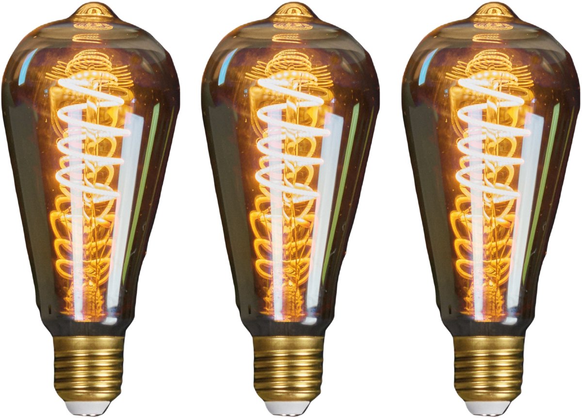 Anna's Collection LED Retro gloeilamp - 3x - dimbaar - designlamp - spiraal gloeidraad - 145 x 64 mm