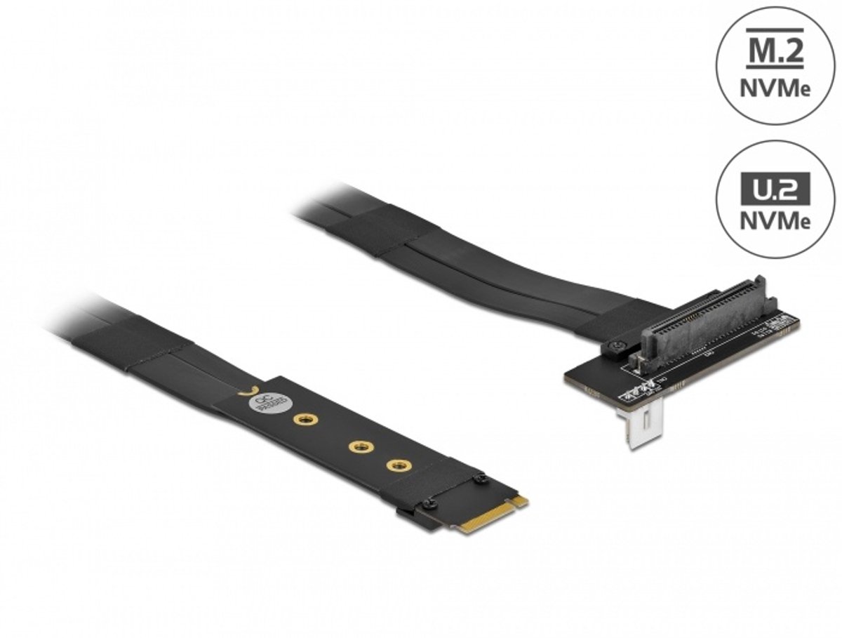 Image of Delock M.2 Key M to U.2 SFF-8639 NVMe Adapter angled with 20 cm cable