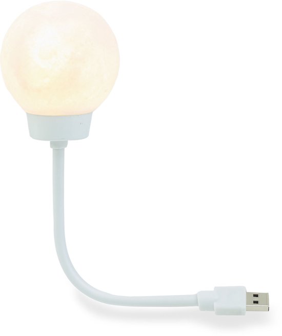 Nacht Sfeerlamp - Maanlantaarn - Warm Wit LED - USB Voeding - 3D Geprinte Maanstructuur - Ø65 mm - Voor Slaapkamer, Woonkamer of Hal - Decoratief en Functioneel [20257] van PHENOM LIGHTING TECHNOLOGY — afbeelding 3