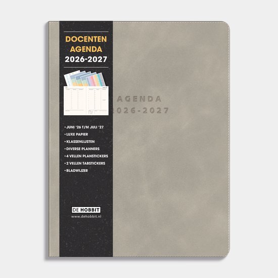 Hobbit - Docentenagenda 2026-2027 - 1 week op 2 pagina's - Lerarenagenda - Flexibele Kaft - ±A4 (20 x 26,5 cm) - Suedelook