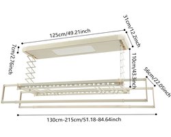 Lunekiss Elektrisch Plafond Droogrek 130-215 cm – LED – Afstandsbediening – Hoogte verstelbaar 110 cm – 35 kg Off-white