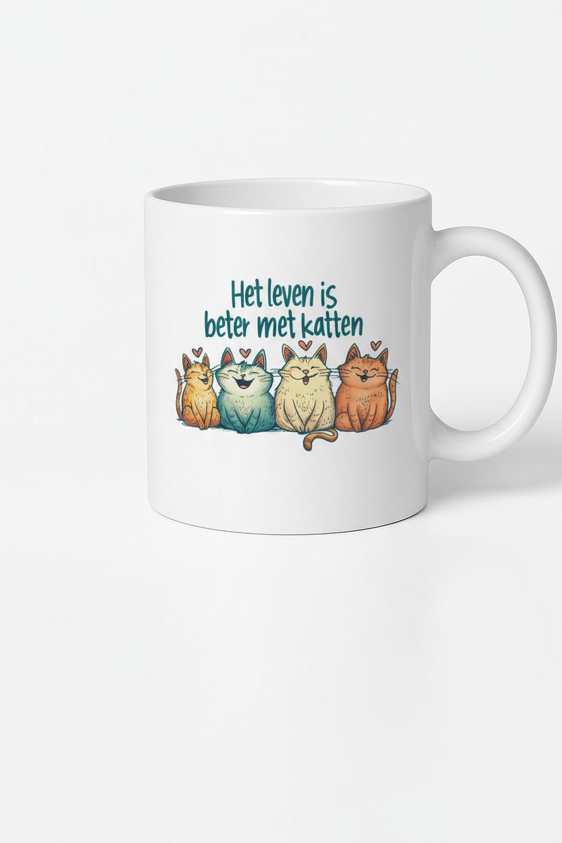 Het Leven is Beter met Katten" Mok - Keramische Koffiemok met Katten Design