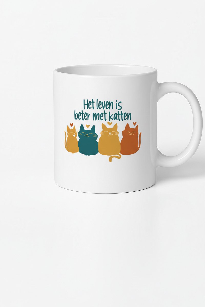 Het Leven is Beter Met Katten" - Keramische Mok met Katten Design