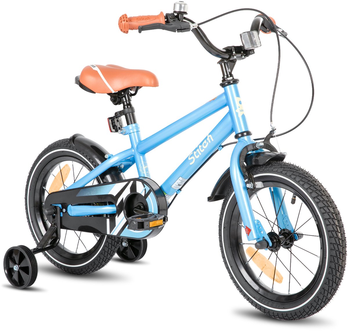 STITCH Totem Jongensfiets - 14 Inch - Kinderfiets voor 3 tot 5 Jaar - Met Zijwieltjes - Blauw - Geschikt voor buitenactiviteiten in de lente