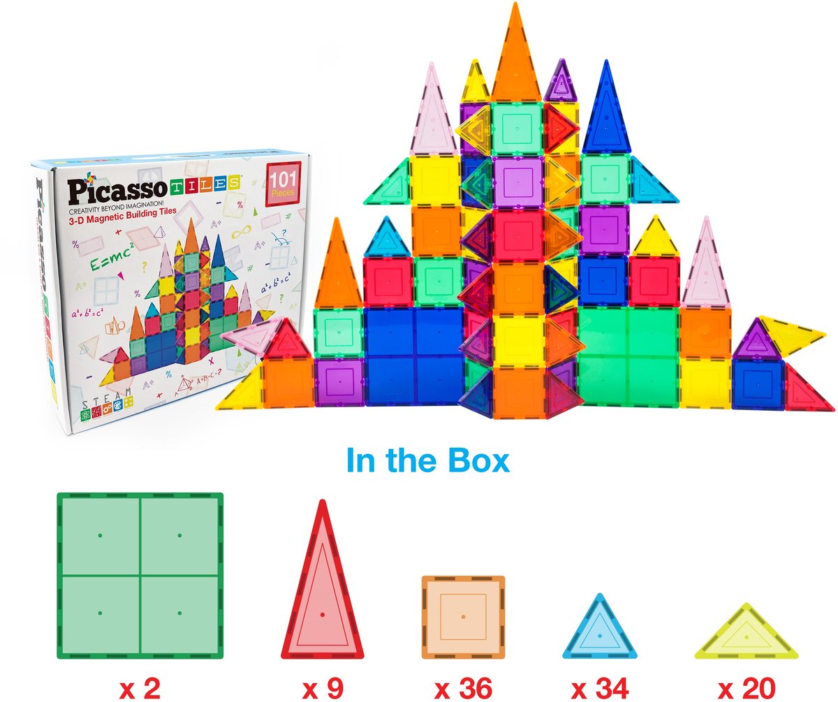 Tactic Picasso Tiles - Constructiespeelgoed - Magnetic Tiles - Magnetische Tegels - Play Set - STEM Speelgoed - Creatief Bouwspeelgoed - 101-Delig - Vanaf 3 Jaar — afbeelding 9
