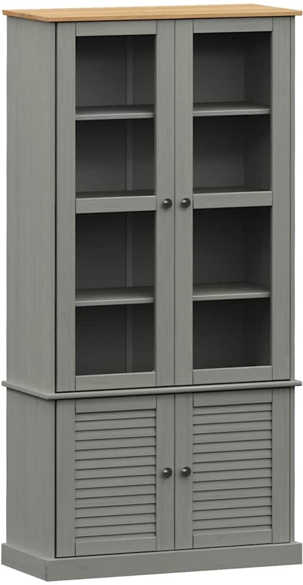 vidaXL Vitrinekast - VIGO - 85x35x170 - cm - massief - grenenhout - grijs