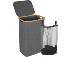 Slanke wasmand met deksel, 100 l, uitneembare voering van gaas, Oxford-stof, opvouwbaar, 44 x 33 x 69 cm, zwart