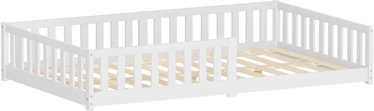 ml-design kinderbed 120x200 cm vloerbed massief grenehouten peuter- en juniorbed met stevige lattenbodem en valbeveiliging wit eenpersoons bedframe voor jongens en meisjes montessori speelbed minimalistisch design