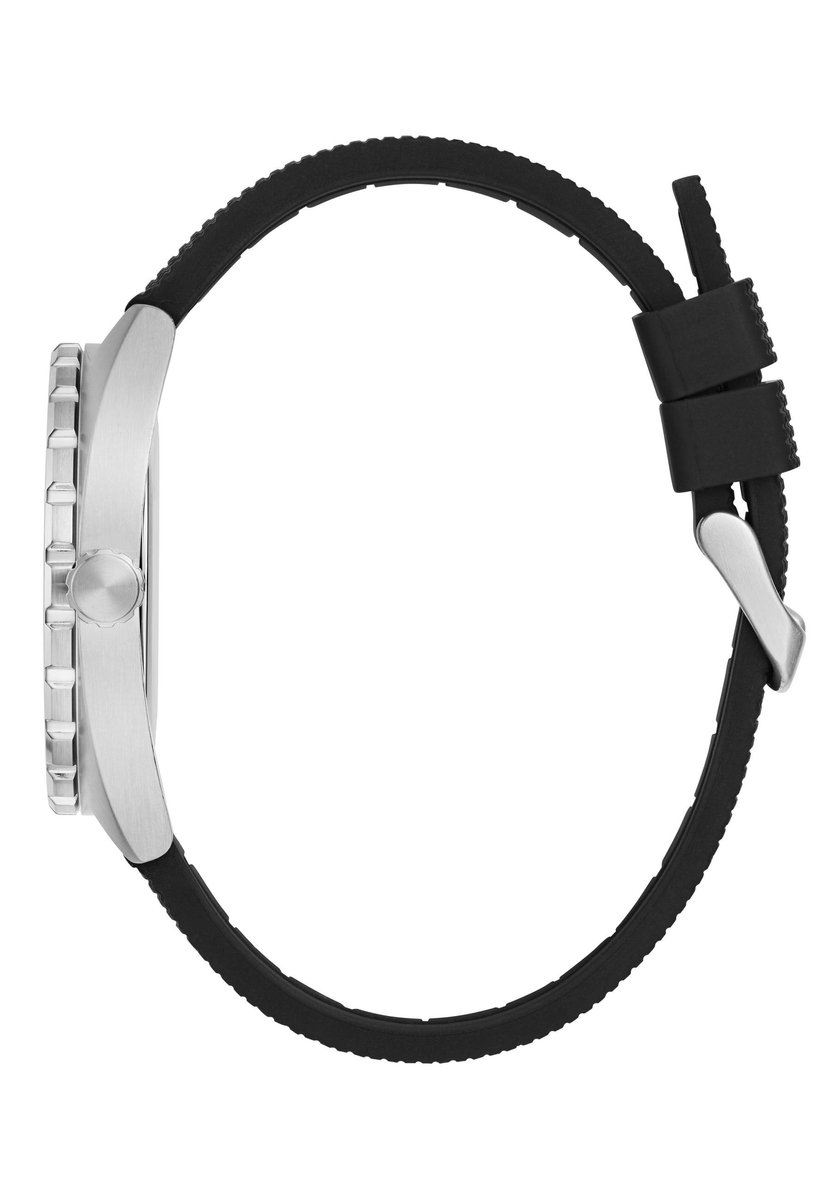 Guess East Quartz Analoog Horloge Zwart Case: 100% Recycled Steel | Armband: 100% Silicone 42 mm GW0715G1M