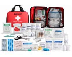 SMH LINE® 186-delig EHBO Kit - Verbanddoos voor thuis, kantoor en in de auto - Verbandtas set - Verbandtas - Verbandtas - Compleet noodpakket - EHBO tas - Verband opbergtas - Care tas - Travel first aid kit - rood