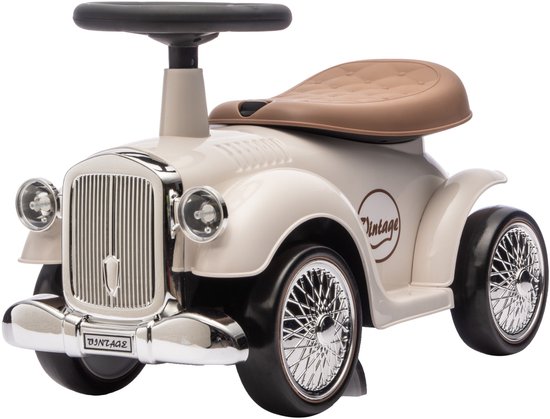 Eco Toys Retro loopauto - Wit - Vanaf 18 maanden - Met claxon & opbergruimte
