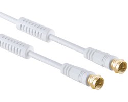 F (m) - F (m) coaxkabel | >100 dB + ferriet | CCS | verguld | recht | wit | 5 meter